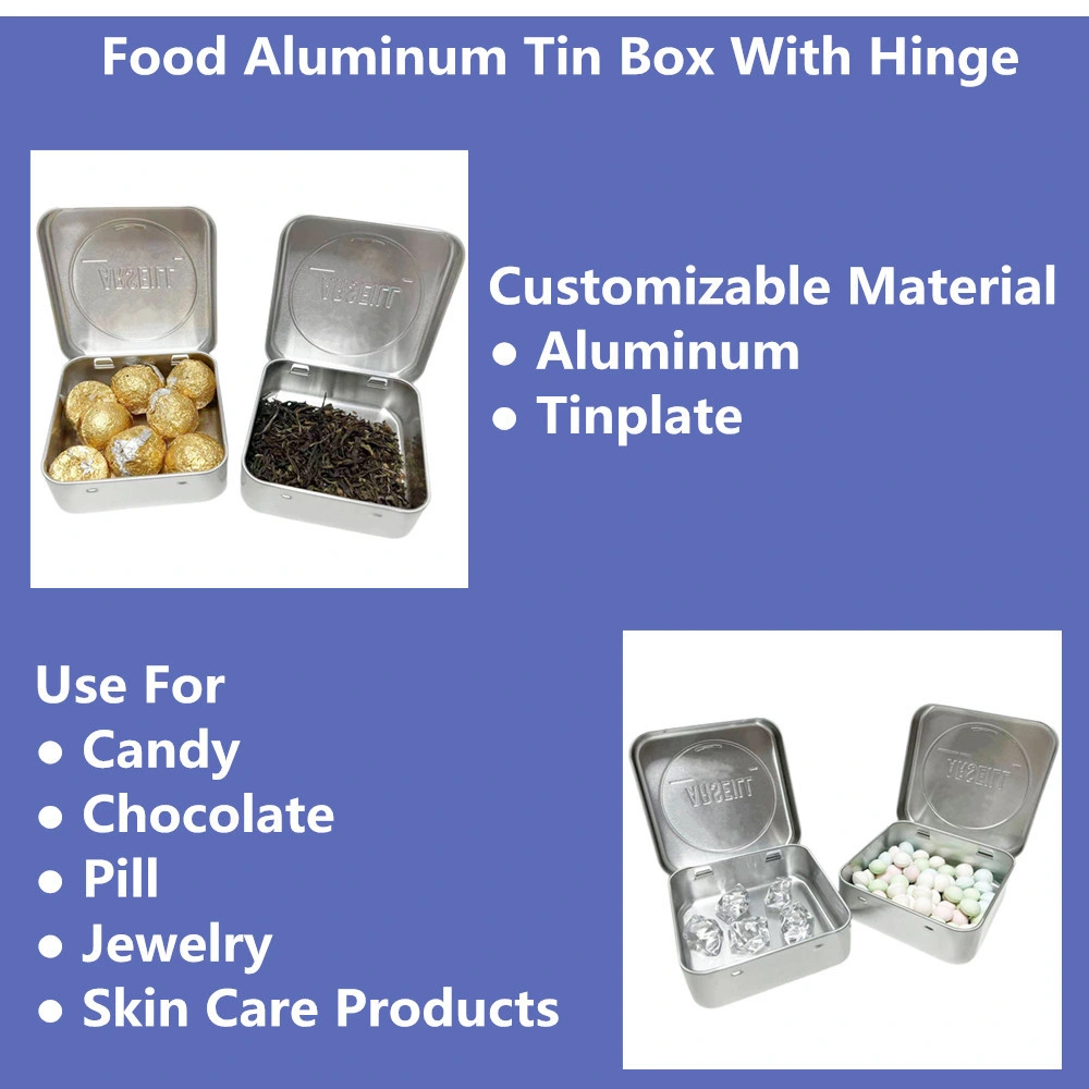 Custom Printing Food Tin Case Square Aluminum Container Package Hinge Chocolate Candy Mints Metal Tin Box