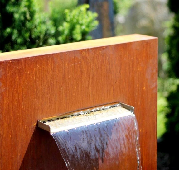 Free Standing Corten Steel Pond Wall + Waterfall Outdoor Fountain