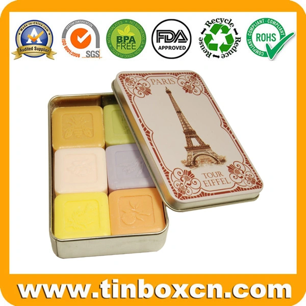 Empty Rectangular Cosmetics Metal Box Soap Tin with Eiffel Tower Design