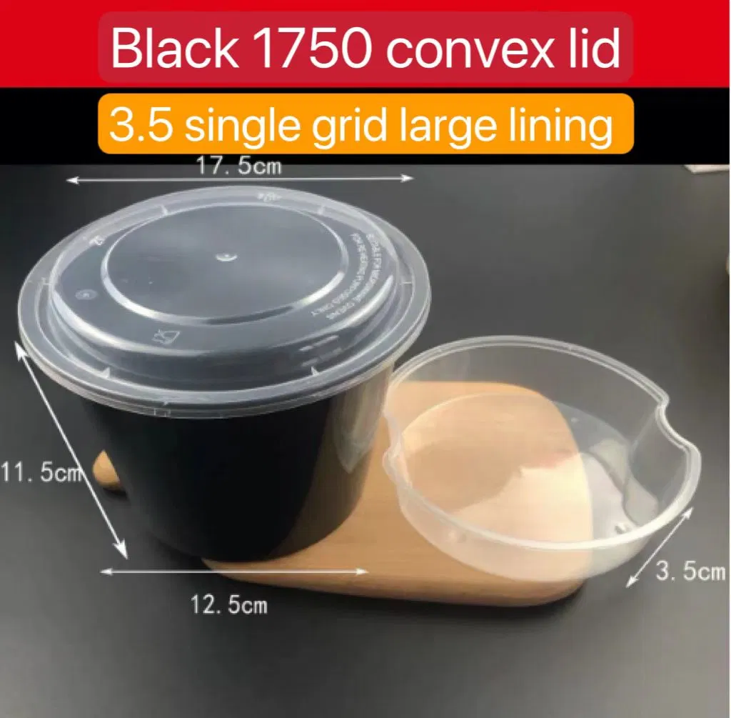 Black 1750 Convex Lid +3.5 Single Grid Large Lining Thickened Disposable Double Layer Soup Noodles Separation Packing Box Two-Layer Takeaway Meal Box Soup Bucke