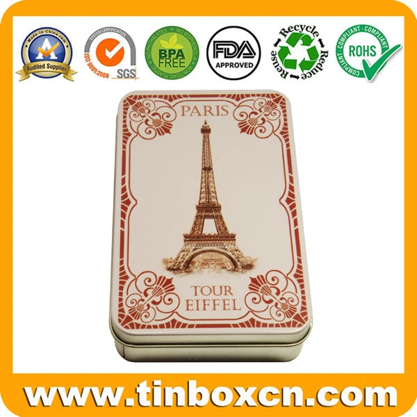 Empty Rectangular Cosmetics Metal Box Soap Tin with Eiffel Tower Design