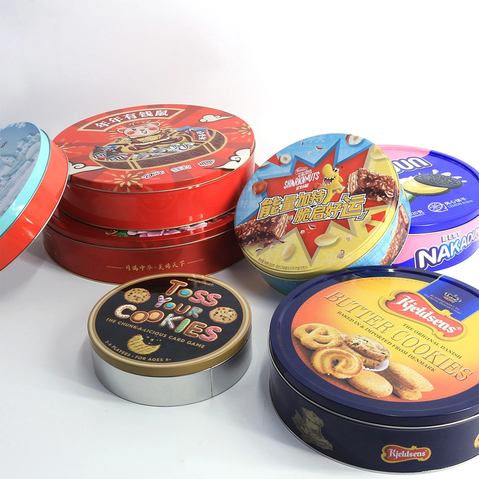 Custom Round Gift Weding Candy Biscuit Packaging Container Metal Cookie Tin Box