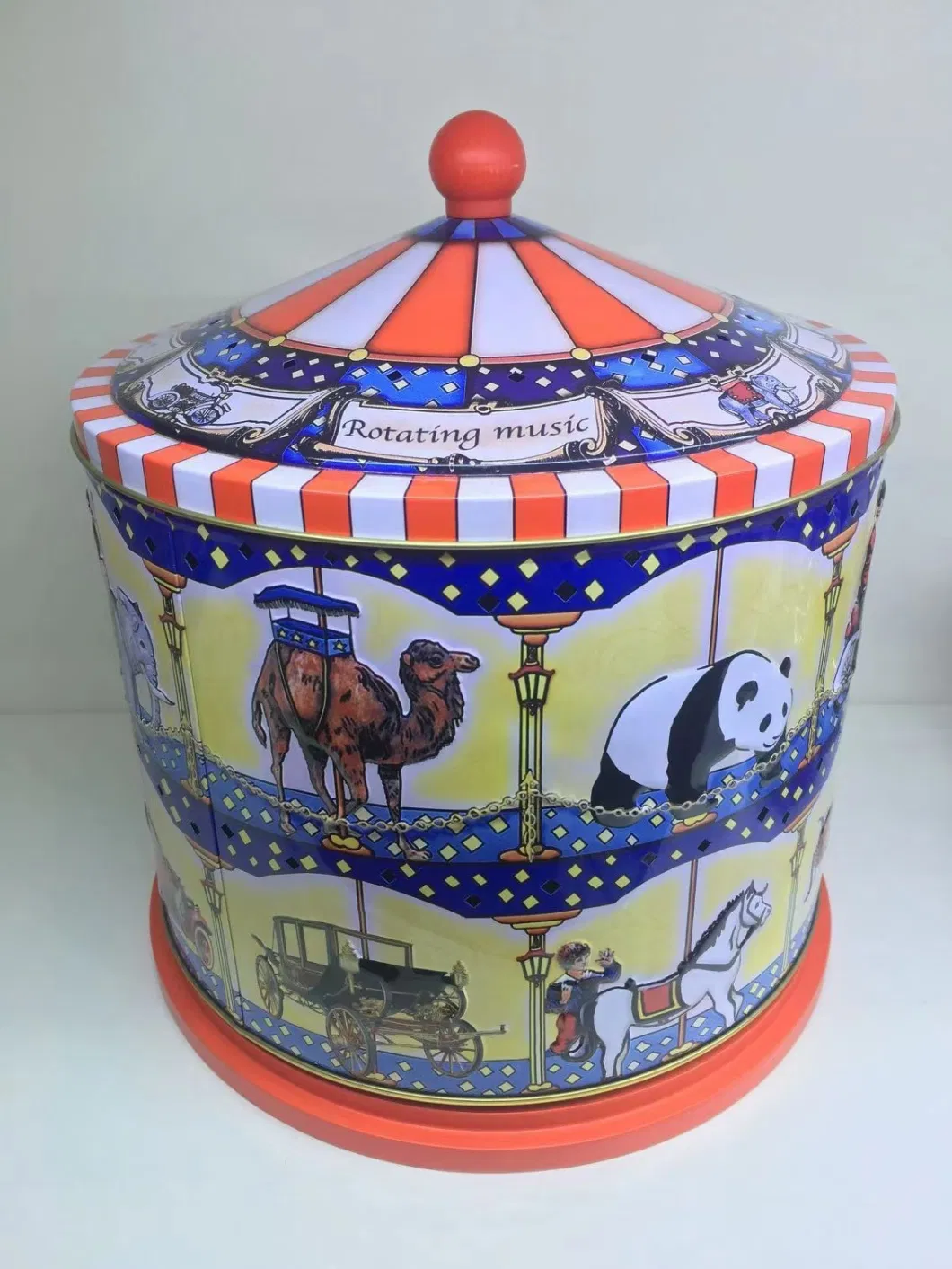 Decorative High Quality Round Carousel Music Cookie Tin Box with Embossing