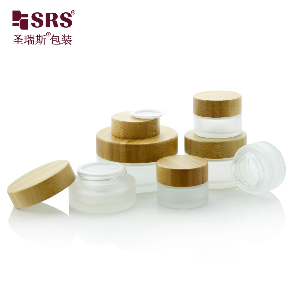 Cosmetic Wholesale Round Square Clear Amber Empty Cosmetic Skincare Packaging 1oz 2oz15g 30g 50g Bamboo Lid Mask Makeup Frosted Glass Cream Sample Mini Nail Jar