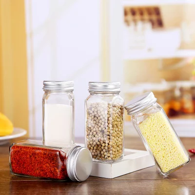 Кухня 4oz прозрачное прямоугольное Крузное квадратное стекло Спис для хранения кувшина С металлической крышкой стеклянная бутылка со шпиком