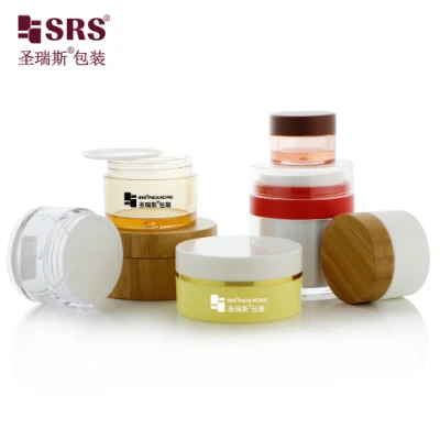 Экологически безопасный PCR пустой PP 100 г 200 г 300 г 400 г 500 г. Bamboo Plastic Round Cosmetic Packaging Skin Care диспенсер для стекла без Airless Крем для лица из кожи акрил-ПЭТ-кувшин