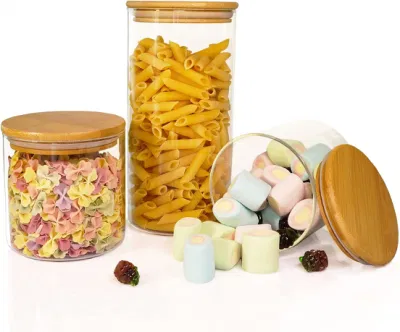 Стеклянные контейнеры для хранения продуктов, прозрачные контейнеры для хранения с герметичной крышкой из бамбука, кувшин для хранения продуктов Pantry Organization, специи, цветущий чай, контейнер для кофе и сахара, емкость