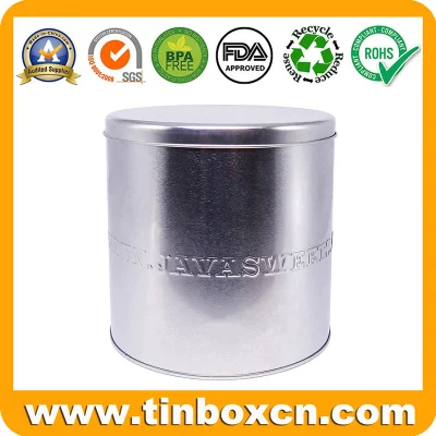 Большие пользовательские Silver тиснение (emboss) раунда металла может готового кофе шоколад печенье Cookie Тин для систем хранения данных