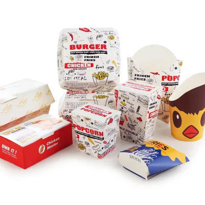  Разлагаемый Takeaway Fast Food Packaging контейнер для пищевых продуктов бумажные коробки Пицца Контейнер для ланча Печать книжка Услуги загадка бумажный бургер Упаковка продуктов питания