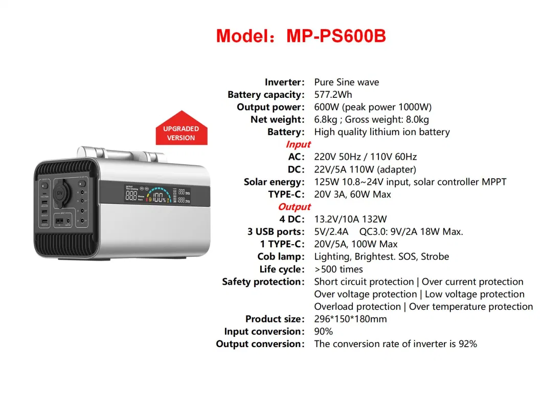 300W 600W Camping Outdoor 220V Mobile Solar Generator Lithium Battery