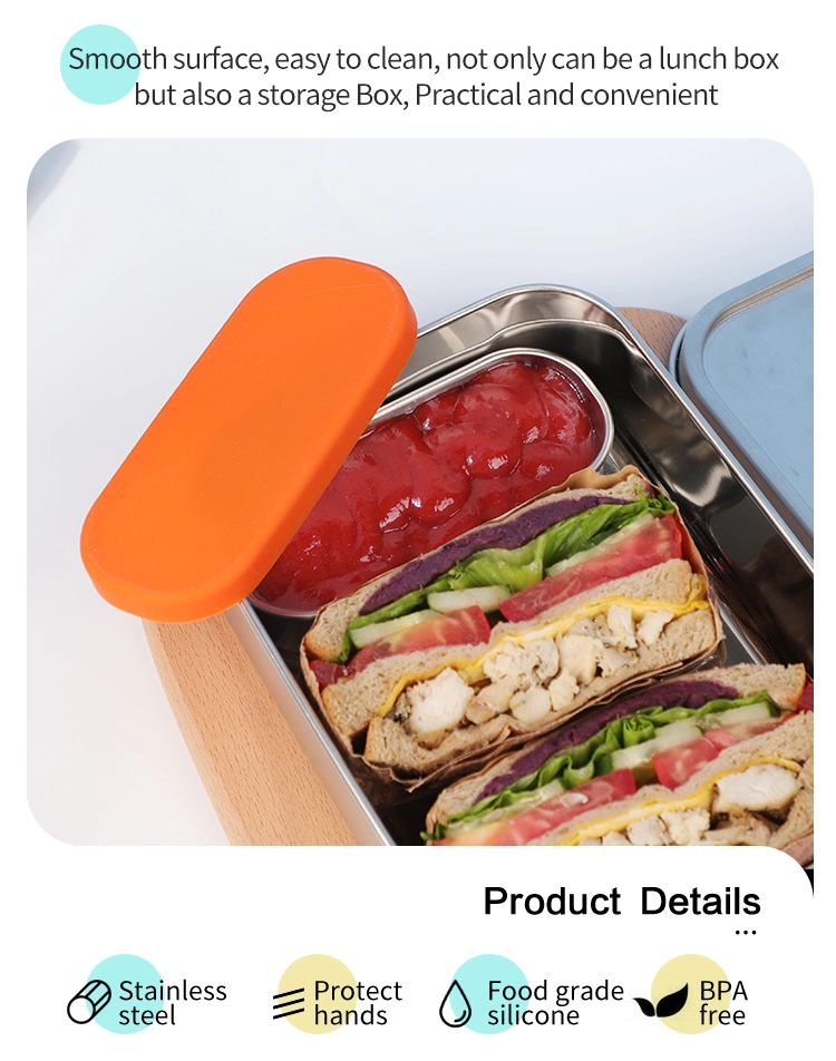 Tableware Dinner Ware Biodegradable Sauce Snack Food Packing Tin/Tiffin Box Silicone Lid Stainless Steel Small Food Container Box