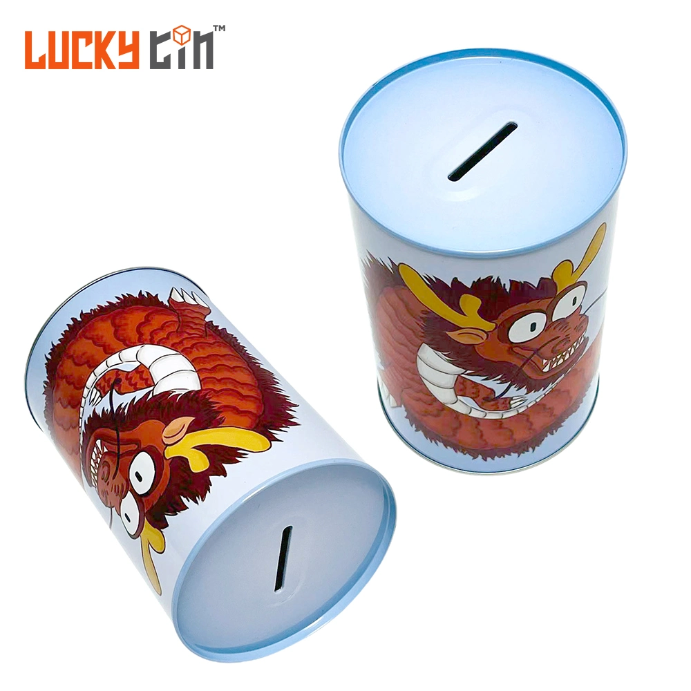 OEM ODM Wholesale Small Can Tinplate Piggy Bank Cylindrical Shape Metal Coin Storage Container Openable Tin Money Box