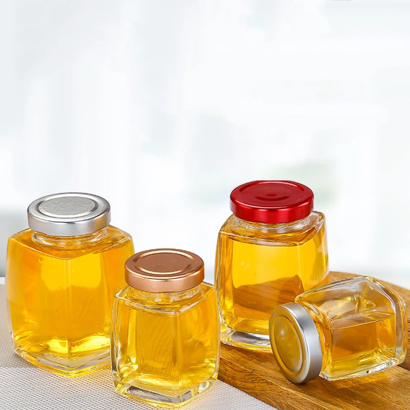 50ml 100ml 180ml 280ml 380ml 750ml Unique Square Shaped Clear Glass Honey Bottle Jar with Wooden Lid for Honey Pudding Jam