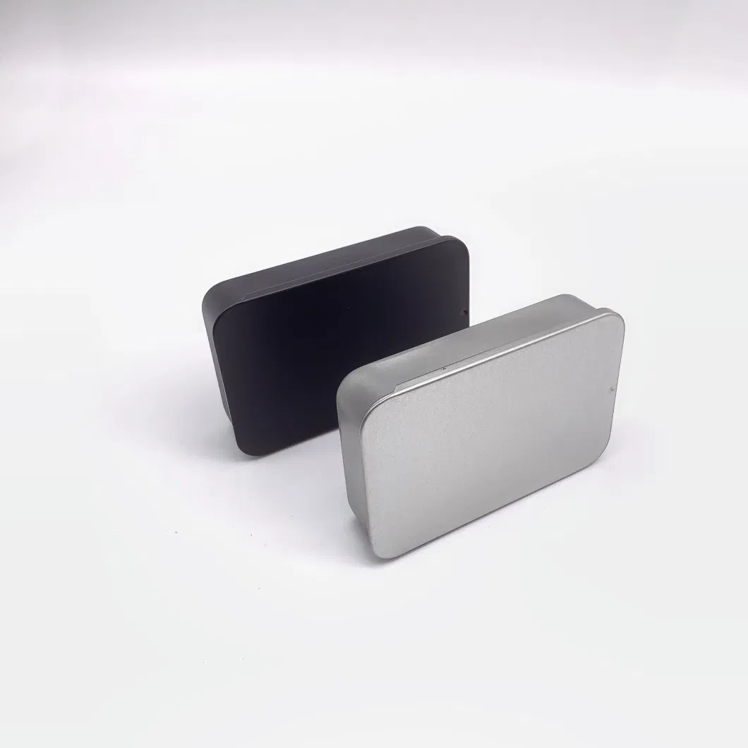 Custom Printed Rectangle Black Metal Case Mint Gift Packaging Tin Sliding Box 90X60X21