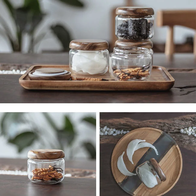 Small Transparent Storage Jar Dry Goods Mixed Grain Bottling Glass Sealed Storage Tank Glass Jars with Acacia Wood Round Lid