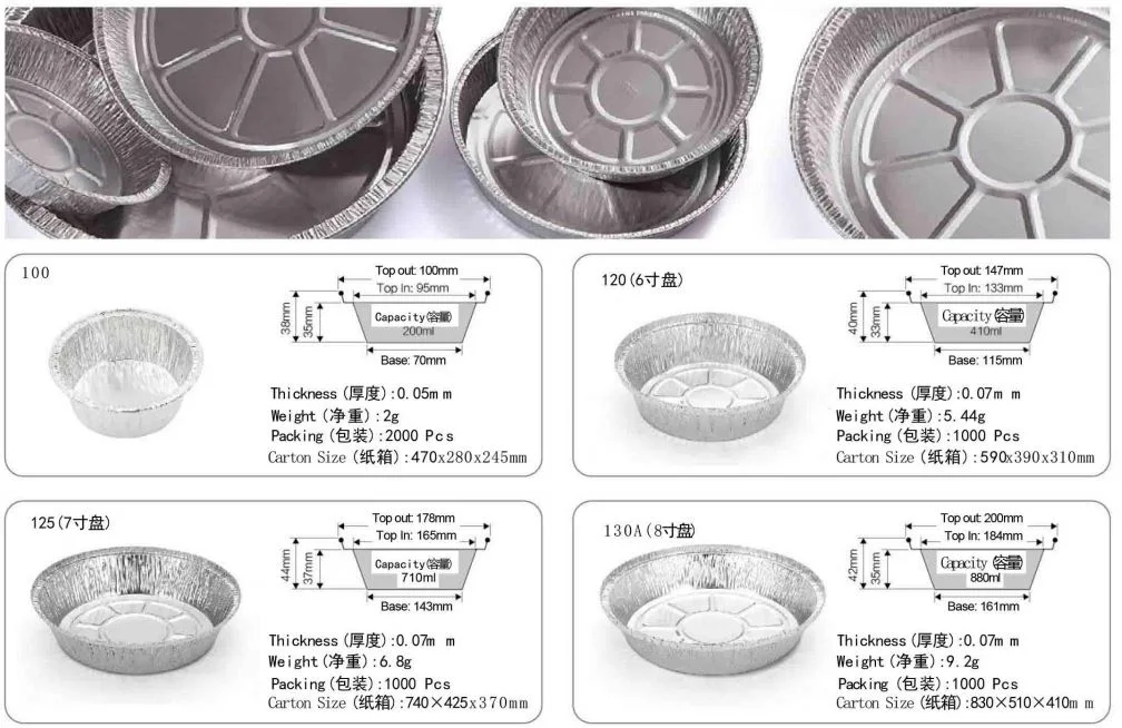 Round Disposable Aluminum Trays Food Grade Cake Catering Tin Foil Containers/Plate/Pot/Dishes with Cover