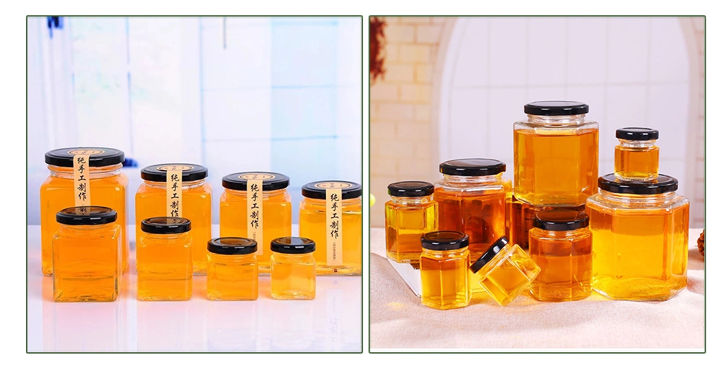 China Hexagon, Square, Round High Borosilicate Glass Jar Manufacturer for Honey/Jam/Pickle/Coffee/Candle/Mason/Pudding/Yogurt/Grain/Pasta/Kitchen Food Storage