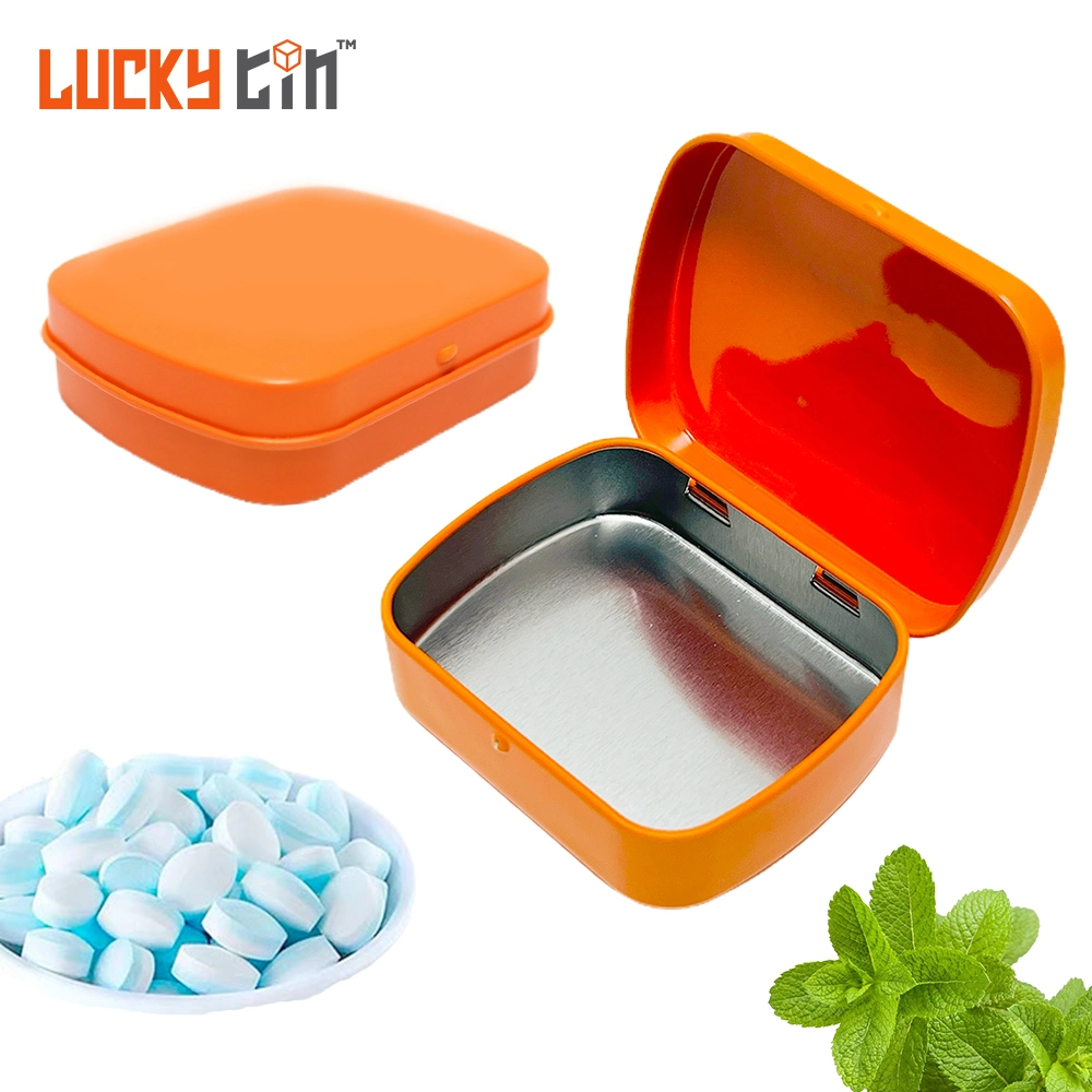 Factory Custom Candy Tinplate Storage Container Rectangle Small Metal Case Airtight Mint Tin Hinge Lid for Mint