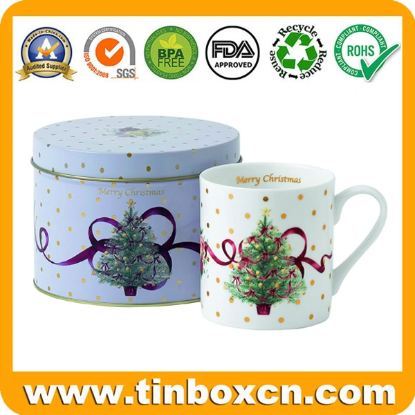 Empty Custom Large Round Metal Christmas Gift Tin Box for Mug