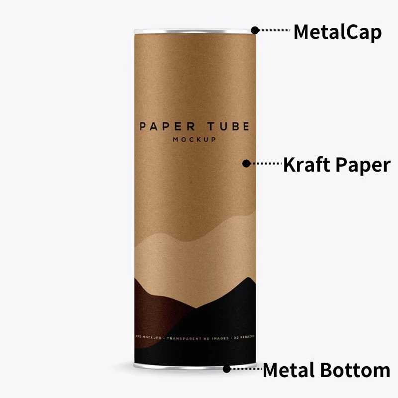 Premium High Quality Kraft Paper Cylinder Box Packaging with Metal Cap and Bottom