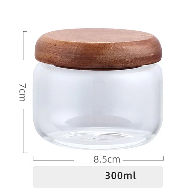 Small Transparent Storage Jar Dry Goods Mixed Grain Bottling Glass Sealed Storage Tank Glass Jars with Acacia Wood Round Lid