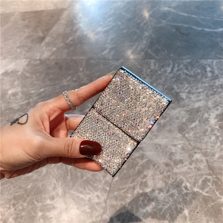 Ea068 Bling Crystal Metal Holder Luxury Diamond Lighter Box Long Wholesale Waterproof Cigarette Tin Case