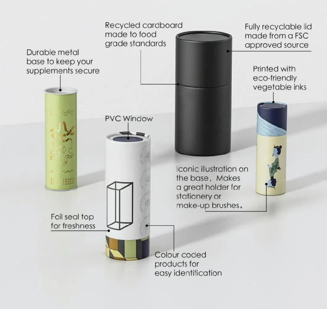 Biodegradable Cylinder Paper Tube Cosmetic Packaging with Customer&prime;s Logo