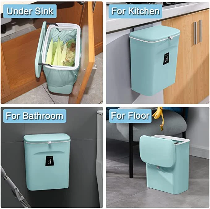 Cross-Border Wholesale Wall-Mounted Trash Can Kitchen Sliding Lid Trash Can Toilet Hanging Creative White Small Trash Can