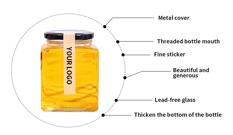 Factory Produced Food Grade Clear Square Glass Honey Jar