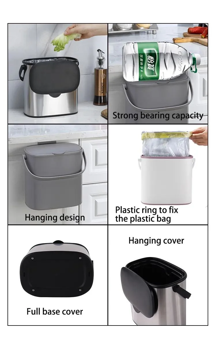 Rolling Cover Kitchen Bin Hanging Trash Bin Soft Closing 5L Waste Can