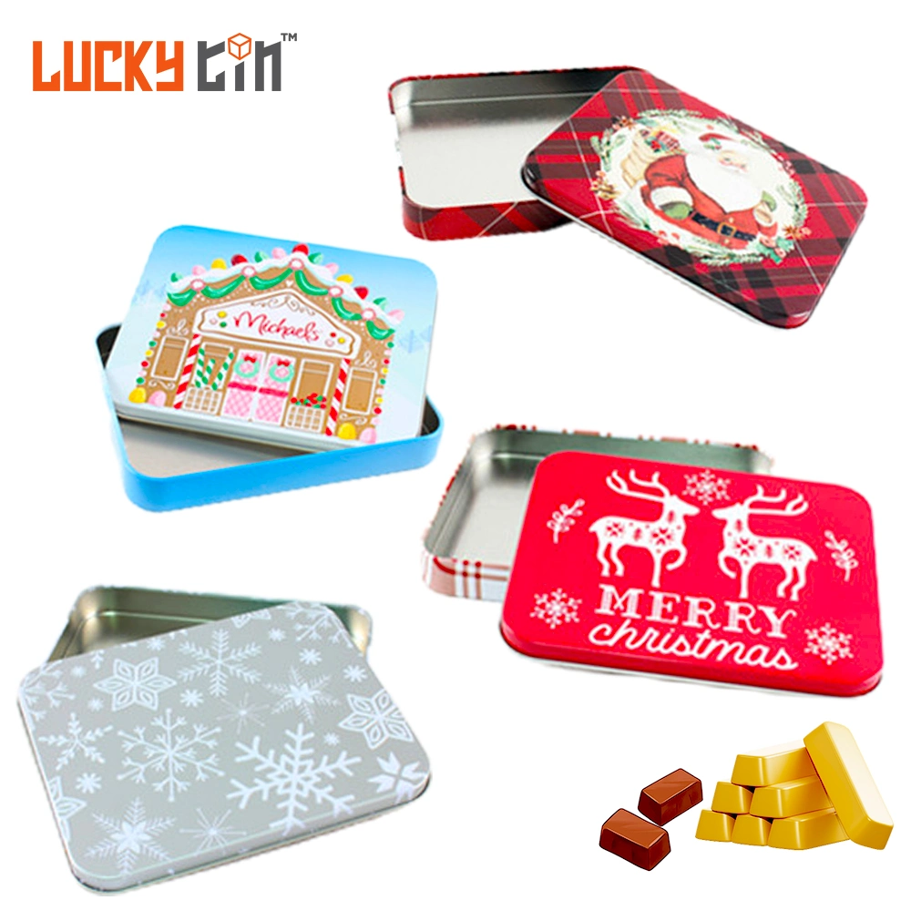 Custom Printing No-Plastic Tinplate Food Packaging Rectangle Hinge Metal Canister Small Chocolate Tin Box