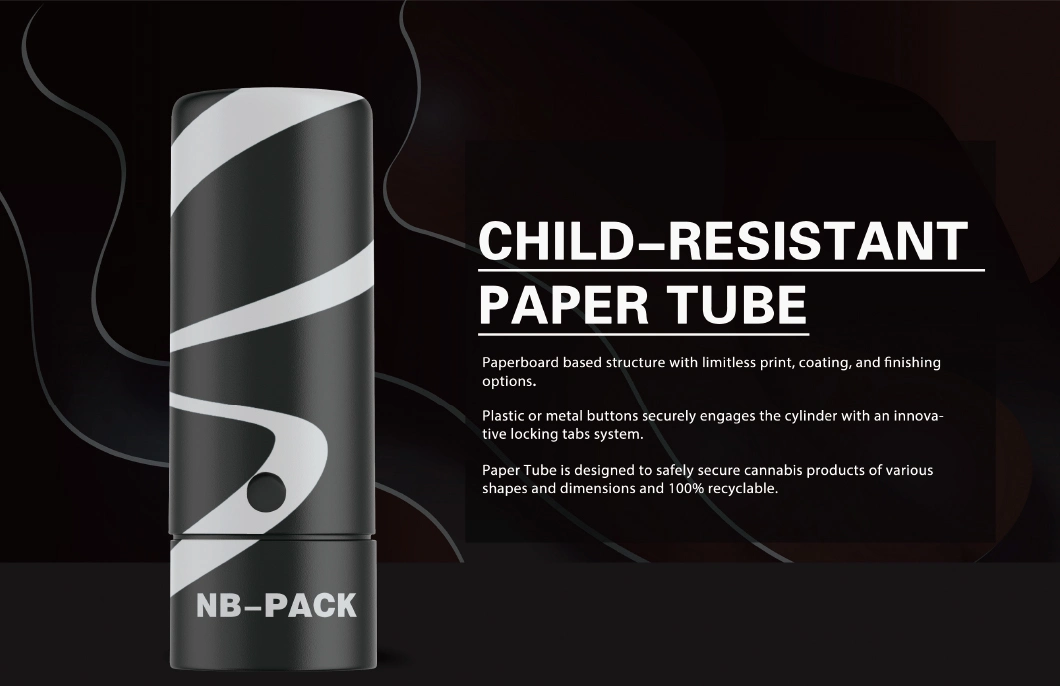 Nb-Pack Child Resistant Custom Cardboard Tube Herb Container Joint Paper Tube with Childproof Button EVA Insert Protection