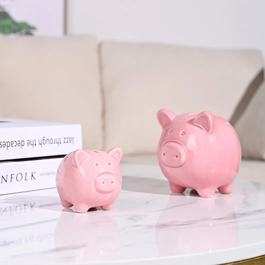 Handmade Piggy Bank Pink Cute Money Bank Ceramic Pig Shape Custom Logo Coin Counting Box Saving Custom Design Home Decorative