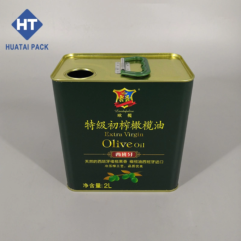 3 Liters Oblong Tin Can Metal Olive Oil Container with Plastic Pour Spouts Custom Logo