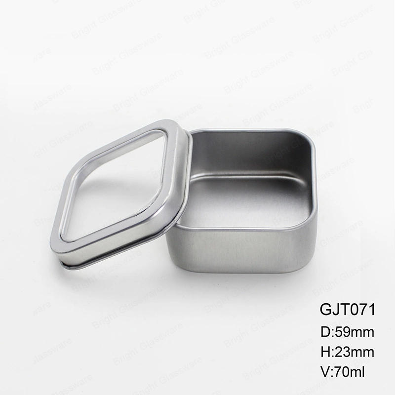 Square Shape Silver Candle Tin Containers with PVC Window