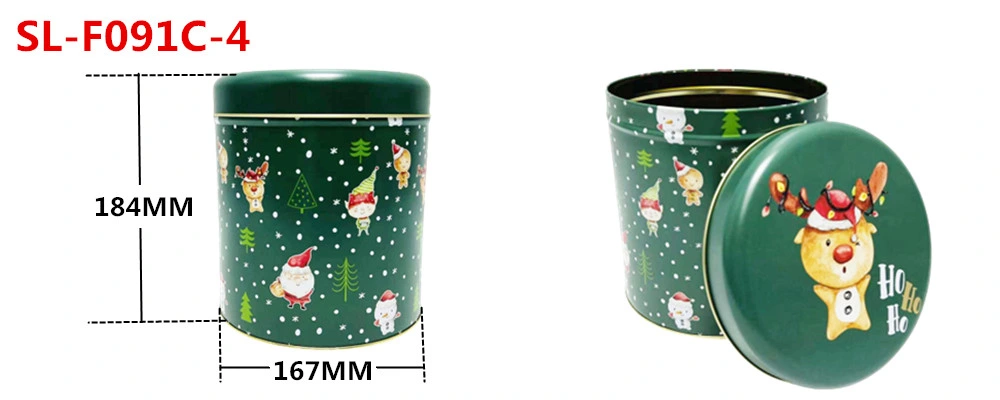 Factory Wholesale Custom Tinplate Container Large Cylindrical Christmas Tins Food Storage Metal Cans