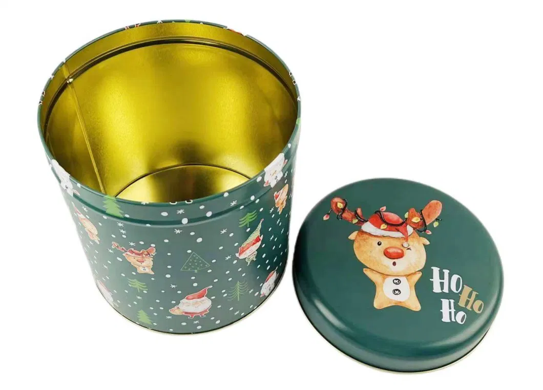 Factory Wholesale Custom Tinplate Container Large Cylindrical Christmas Tins Food Storage Metal Cans