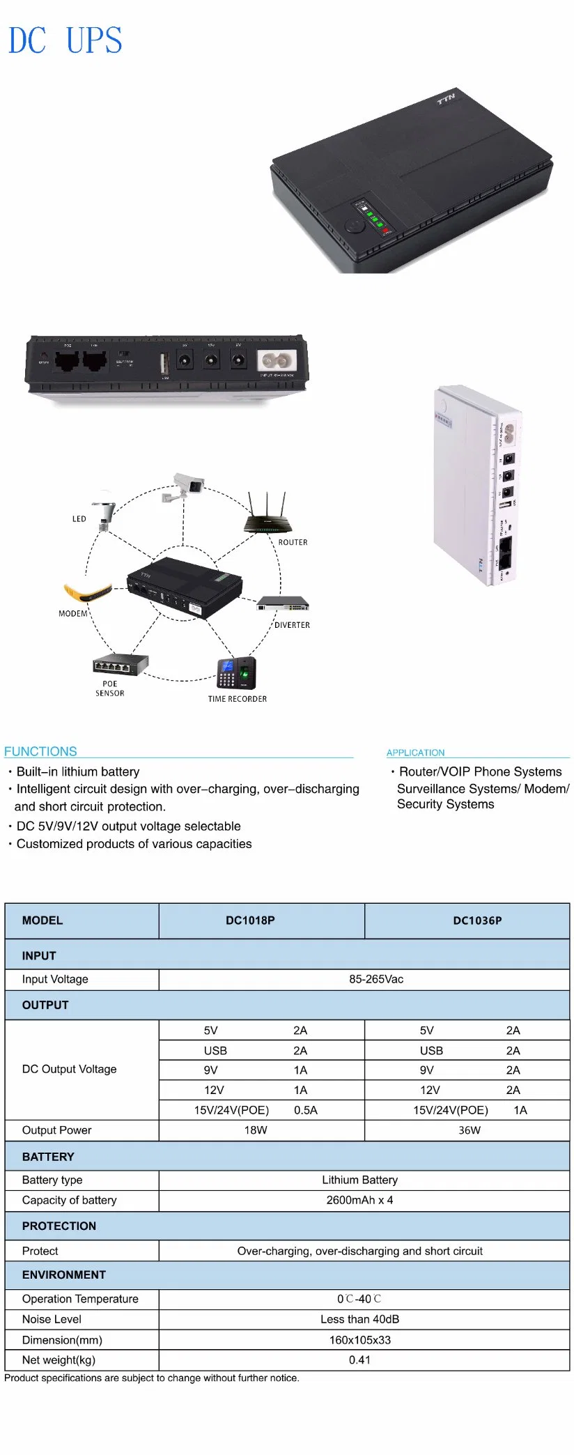 Mini DC UPS Power Supply Bank 18/36W Poe/USB 5V/9V/12V