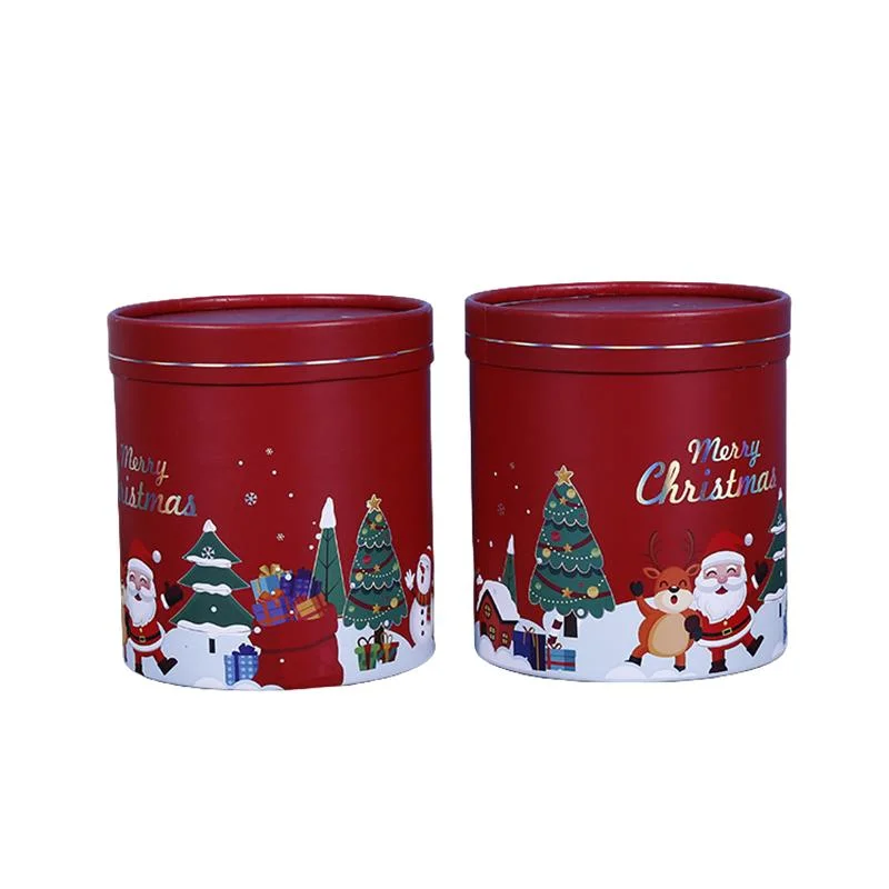 Christmas Cylinder Gift Packaging Box Red Gift Box Paper Can Manufacturer Wholesale