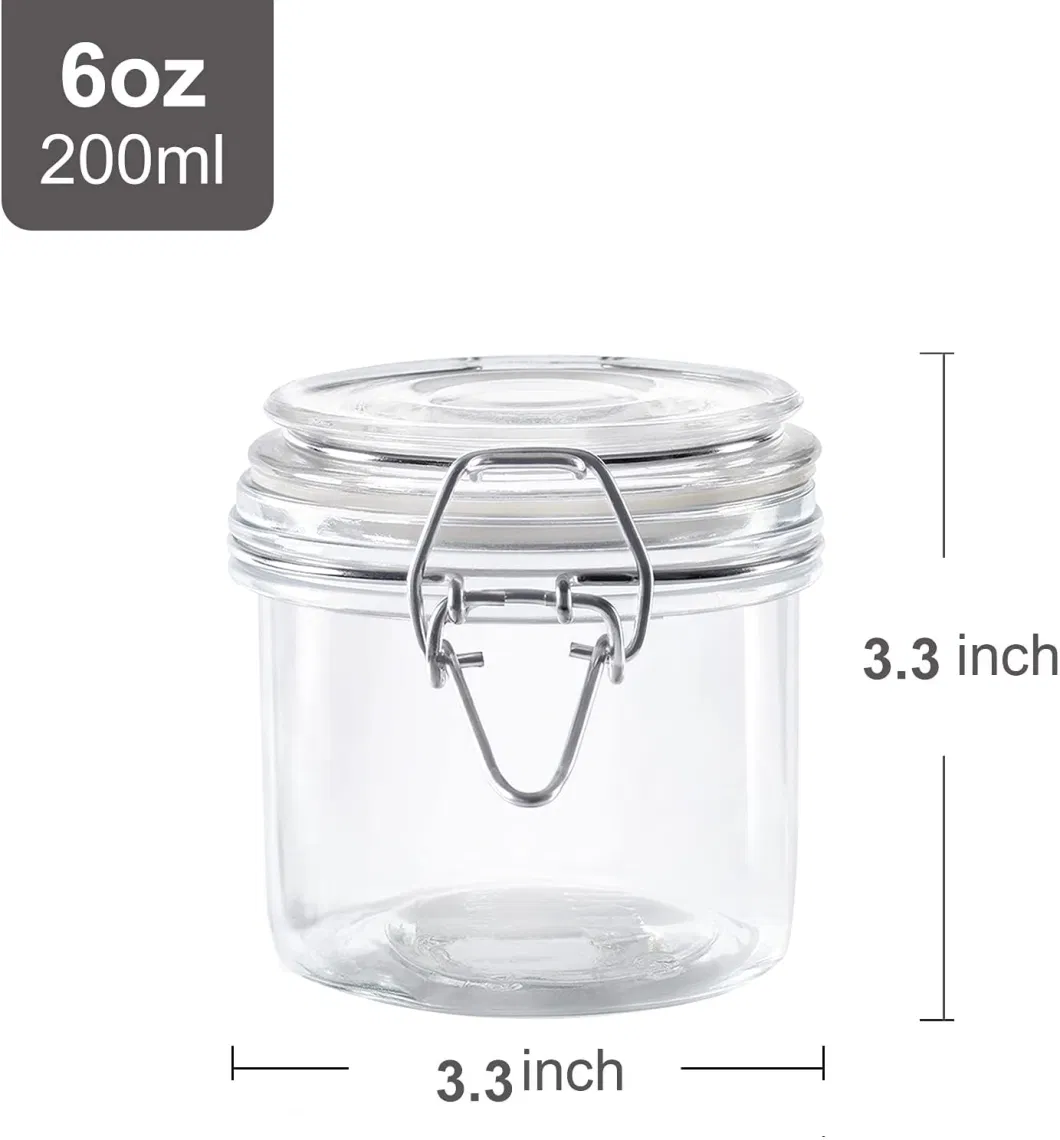 200ml Mason Jar with Sealable Lid, Glass Storage Jar with Leakproof Rubber Gasket Clear Small Sealing Mason Jar for Jam/Sugar/Confectionery/Cookies/Tea