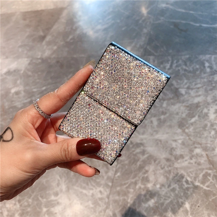 Ea068 Bling Crystal Metal Holder Luxury Diamond Lighter Box Long Wholesale Waterproof Cigarette Tin Case