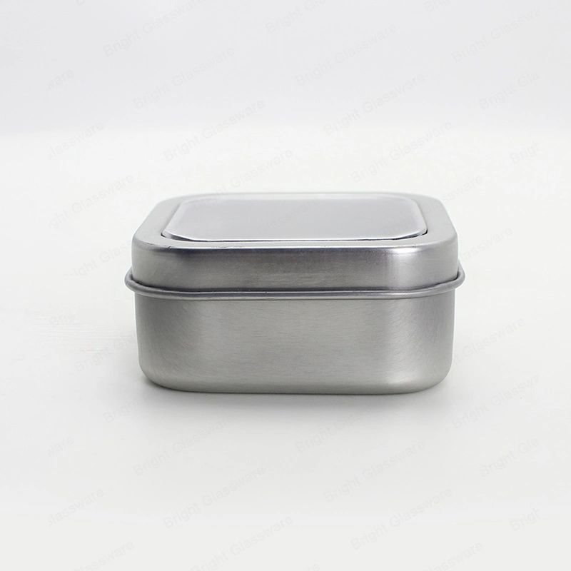 Square Shape Silver Candle Tin Containers with PVC Window