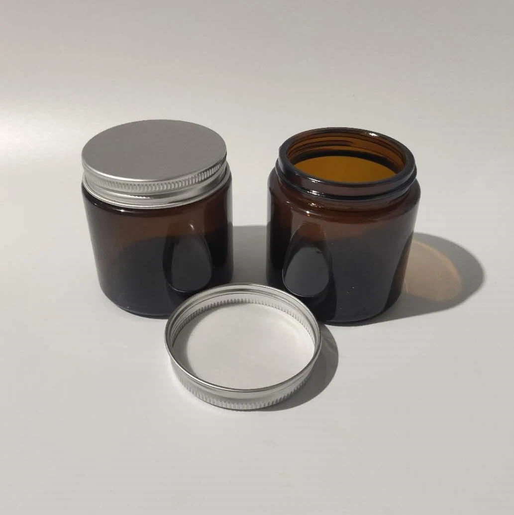 Wide Mouth Glass Amber Jar, Empty Round Jars for Beauty Cosmetic Products, Lotion, and Powders Black Lid Small Candle Packaging