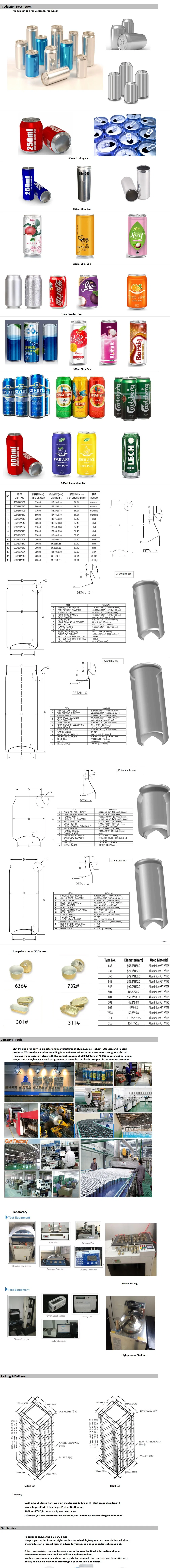 250ml Standard Aluminum Can and Lid for Drinks Packaging Container