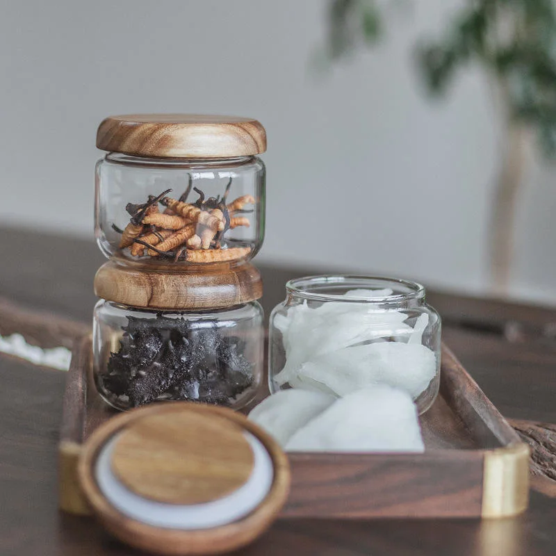 Small Transparent Storage Jar Dry Goods Mixed Grain Bottling Glass Sealed Storage Tank Glass Jars with Acacia Wood Round Lid