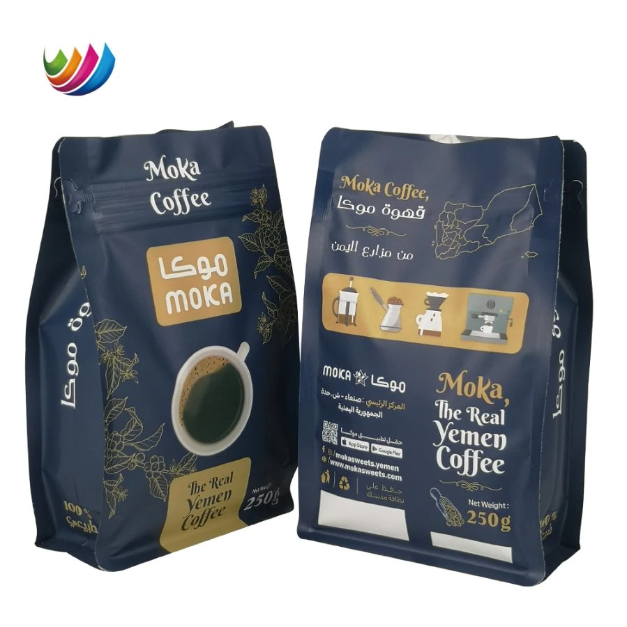 Coffee Beans Packaging Bag Brown/White Kraft Paper Lined with PE Square Bottom Bag with Tin Tie