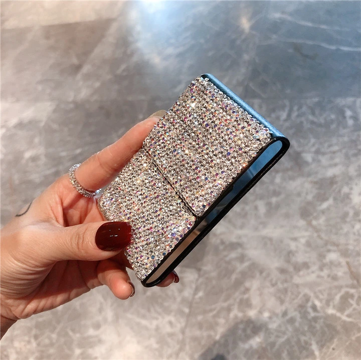 Ea068 Bling Crystal Metal Holder Luxury Diamond Lighter Box Long Wholesale Waterproof Cigarette Tin Case