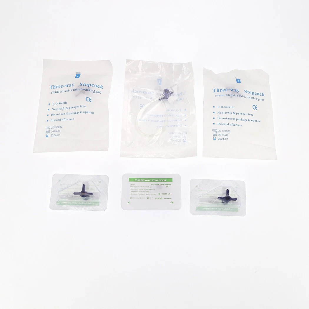 Medmount Medical Disposable Sterile Luer Lock Triple Three Way Stopcock Valve with Extension Line CE ISO