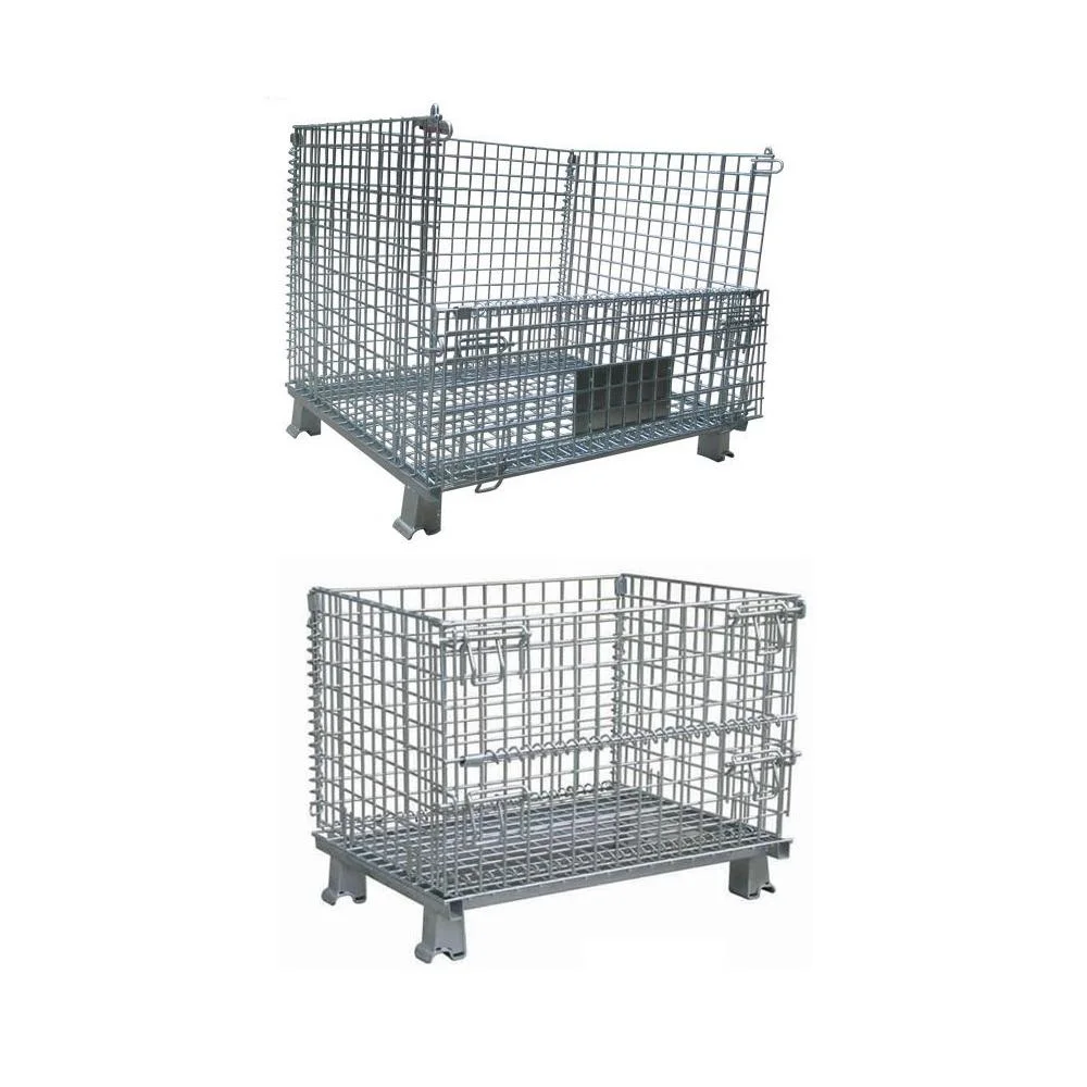 Warehouse Galvanized Foldable Storage Metal Wire Mesh Steel Container with Casters