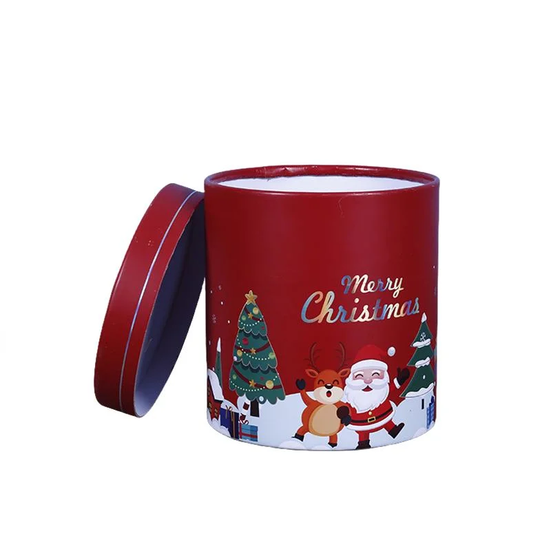 Christmas Cylinder Gift Packaging Box Red Gift Box Paper Can Manufacturer Wholesale